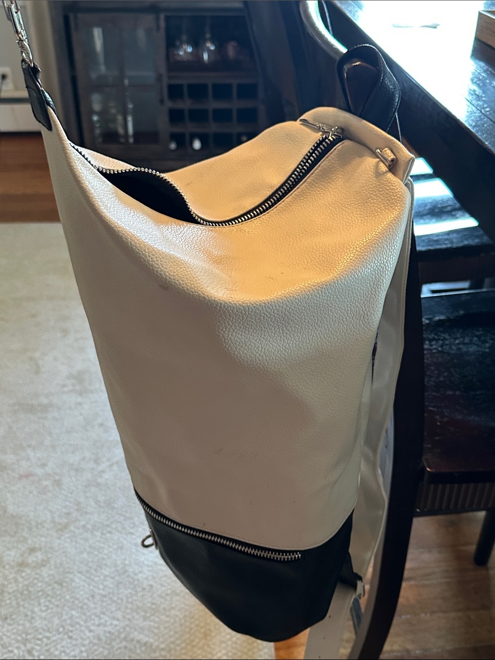 Steve Madden Unique Two-Tone Cream and Black Women's Backpack - Picture 3 of 6